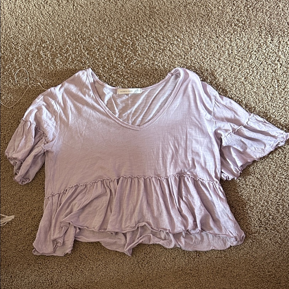 Altar'd State Light Lilac Ruffle Tiered Crop Top